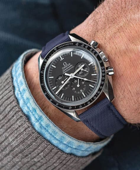 omega speedmaster blue rubber strap|omega speedmaster reduced nato strap.